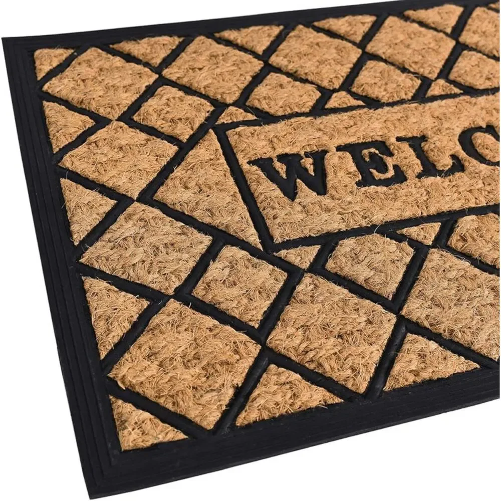 Geometric Entrance Door Mat, 100% Natural Coconut Husk Fibers & Non-Skid